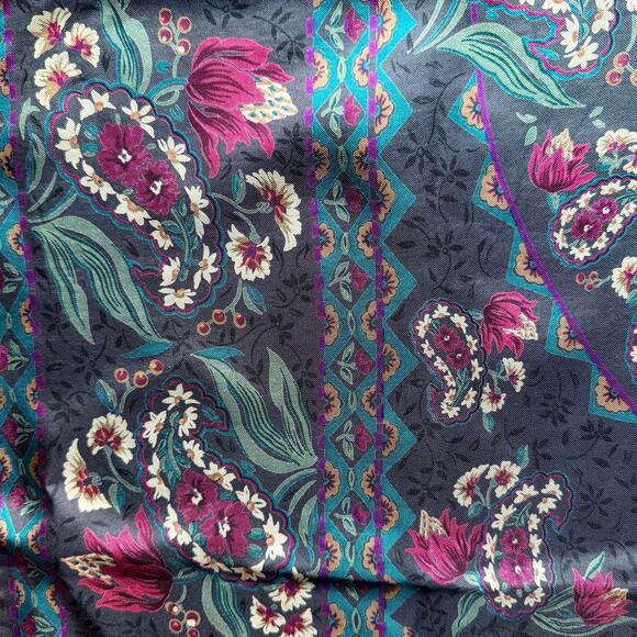 Vintage Liberty London Silk Scarf Gray Plum Blue Florals Hand Rolled Edges Italy - Picture 7 of 8